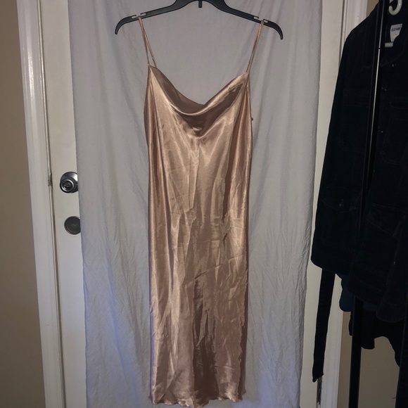 bebe Dresses & Skirts - New W/Tags Bebe Taupe Spaghetti Strap Satin Slip Dress Size Medium